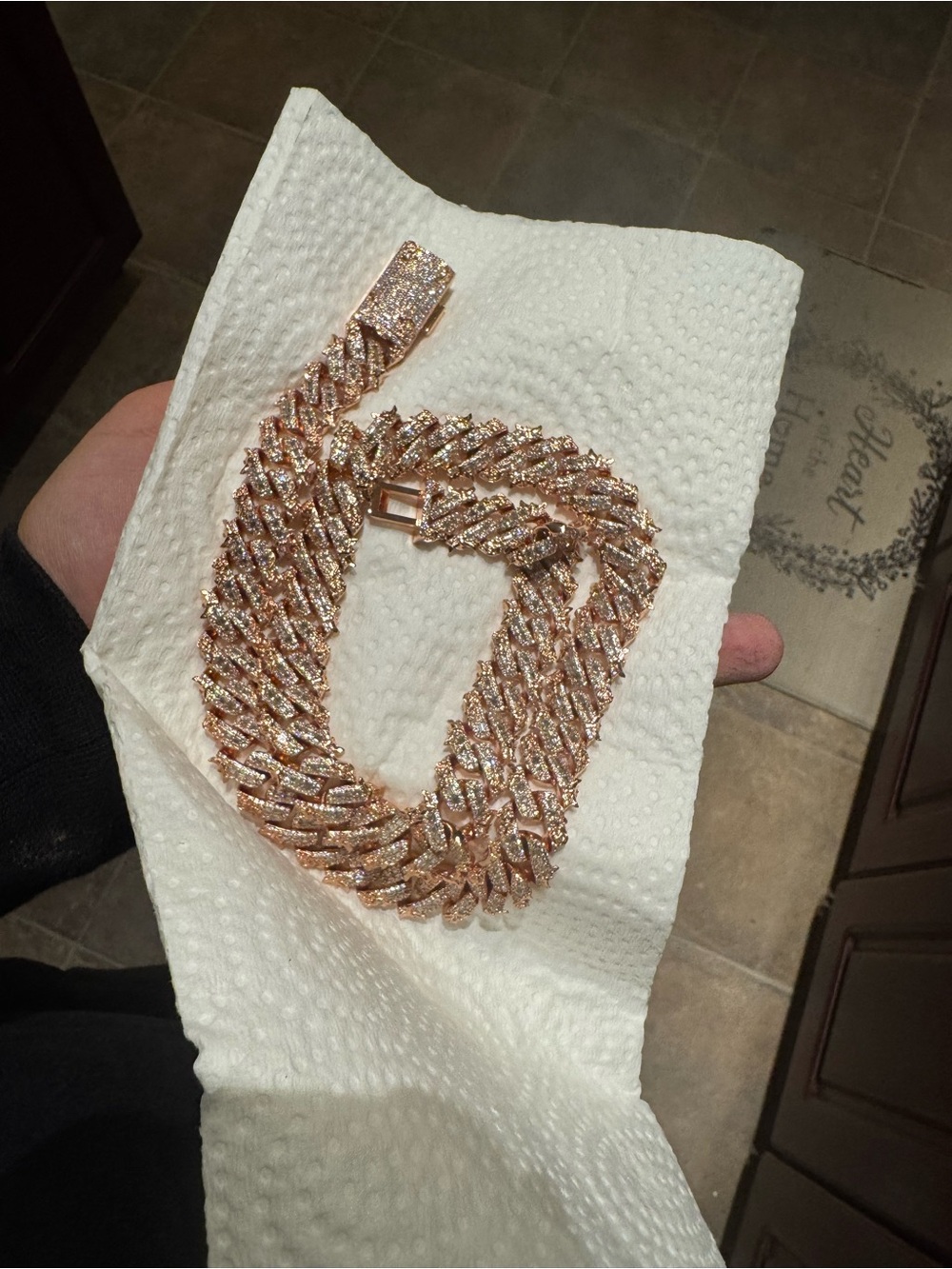 Rose Gold moissanite stainless 24in 15mm chain